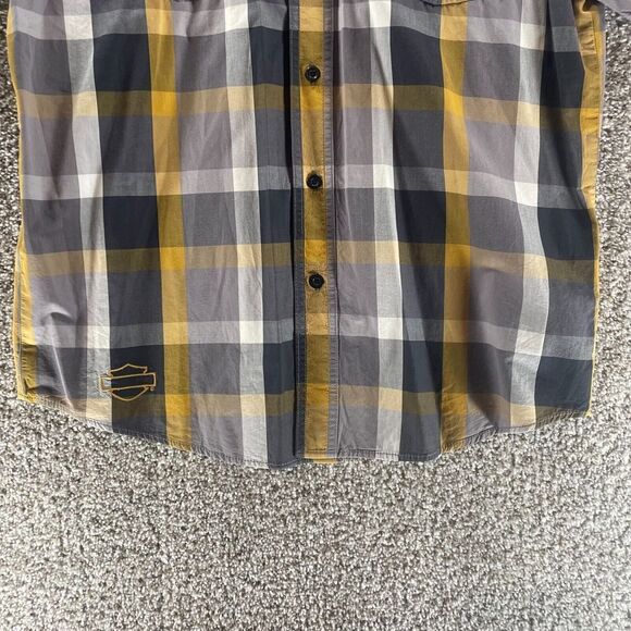 Harley Davidson Shirt Adult Medium Grey Yellow Plaid Dutton Up Casual Mens Patch - Picture 5 of 13